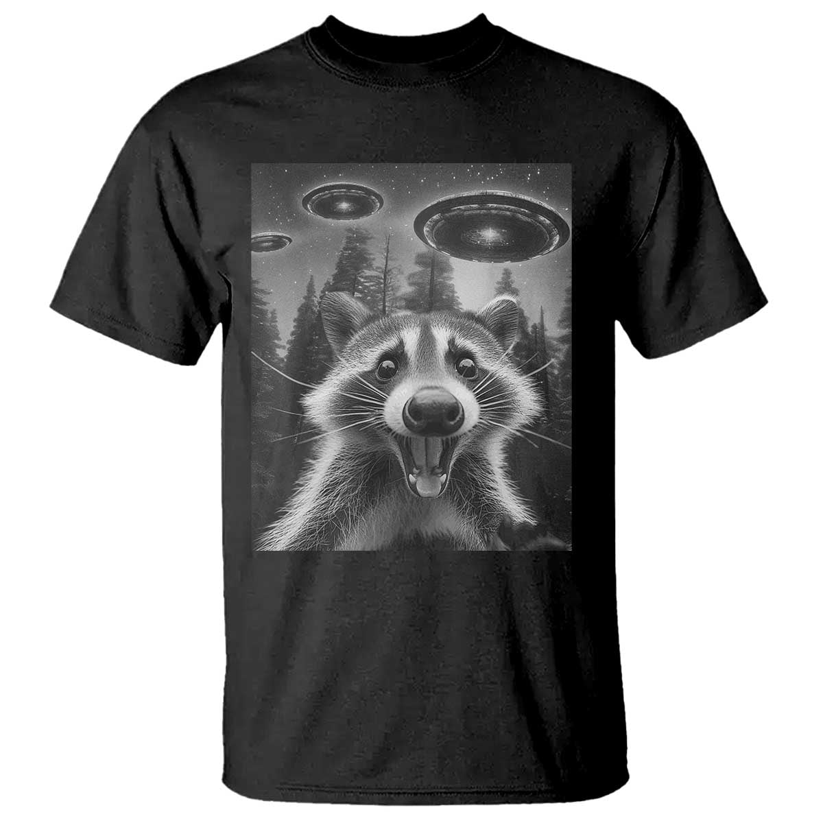 Racoon Meme T Shirt Selfie With Alien UFO - Wonder Print Shop
