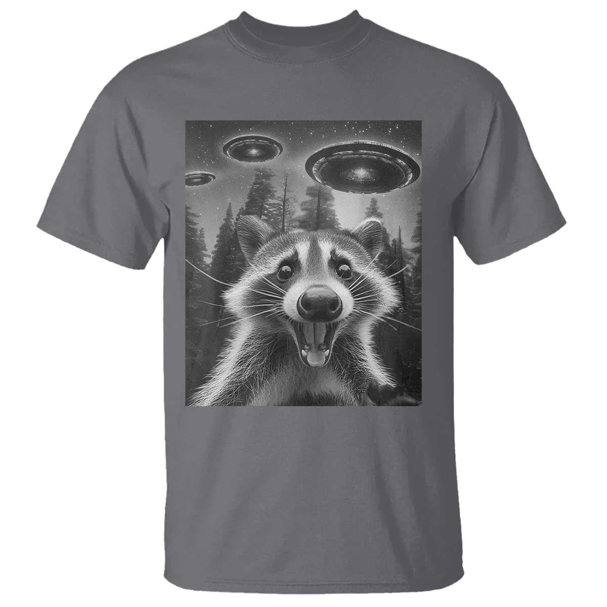 Racoon Meme T Shirt Selfie With Alien UFO - Wonder Print Shop