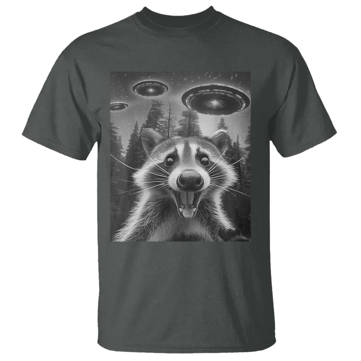 Racoon Meme T Shirt Selfie With Alien UFO - Wonder Print Shop