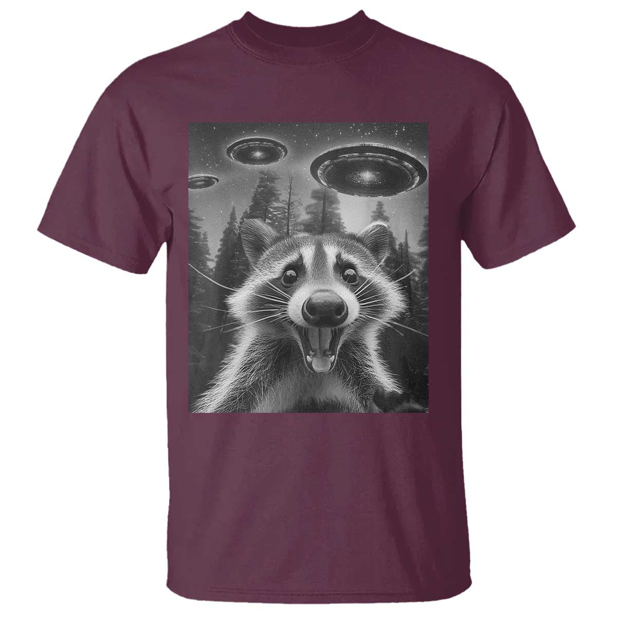 Racoon Meme T Shirt Selfie With Alien UFO - Wonder Print Shop