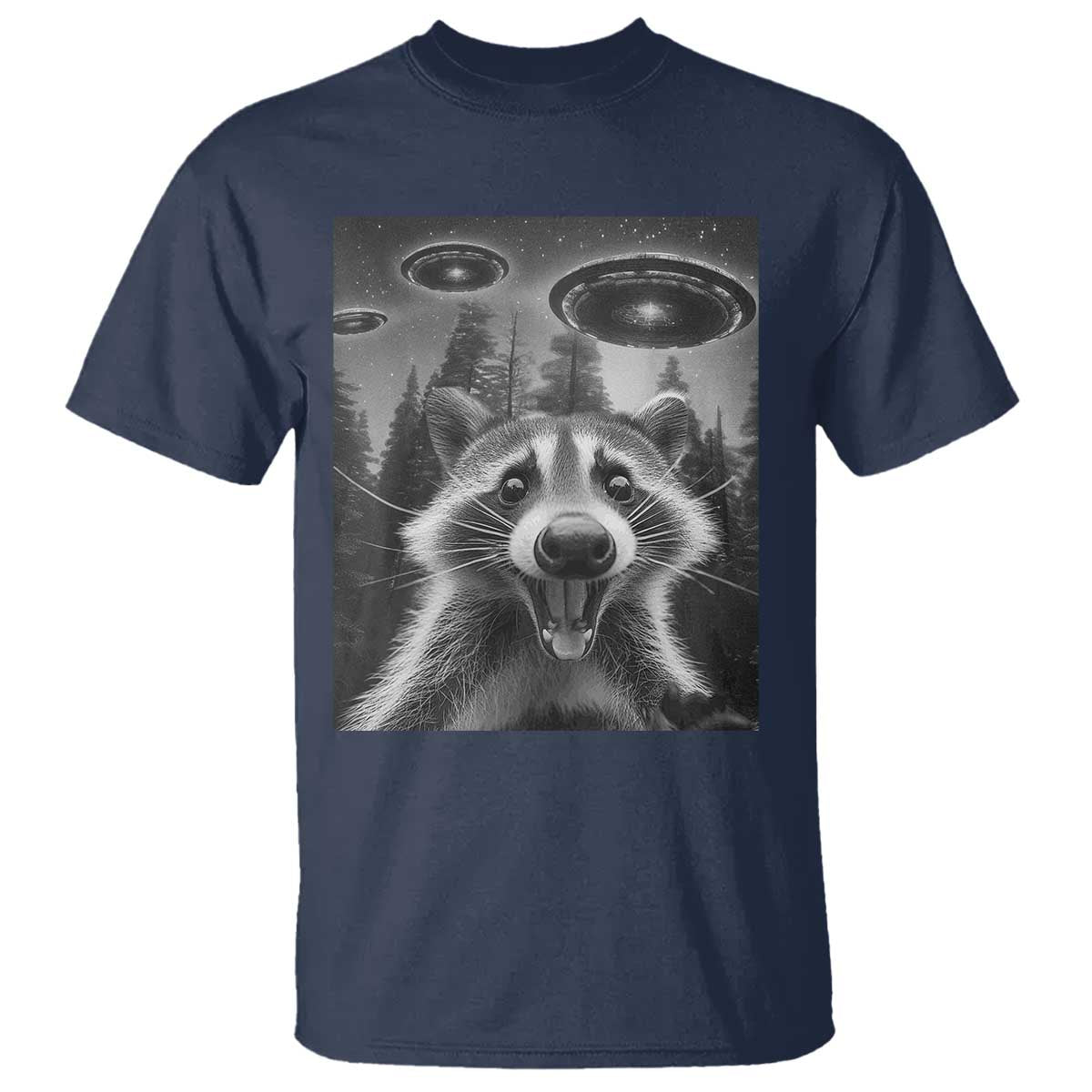 Racoon Meme T Shirt Selfie With Alien UFO - Wonder Print Shop