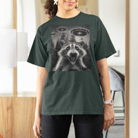 Racoon Meme T Shirt For Women Selfie With Alien UFO - Wonder Print Shop