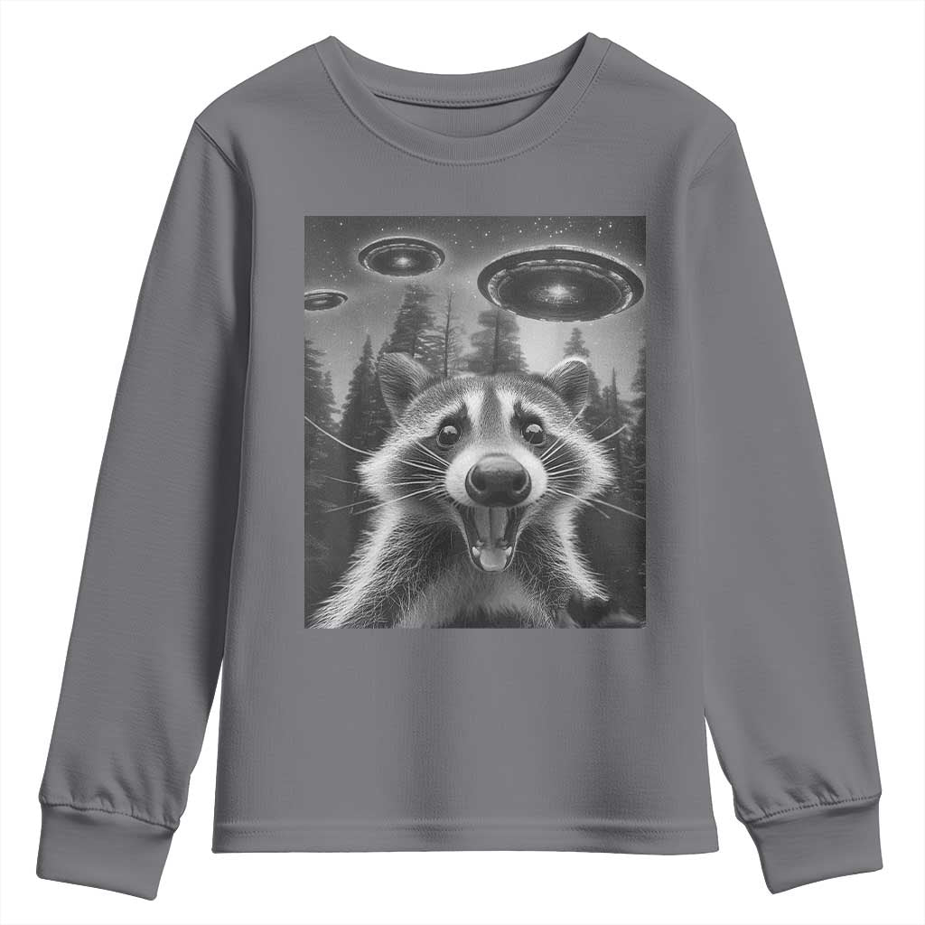 Racoon Meme Youth Sweatshirt Selfie With Alien UFO - Wonder Print Shop