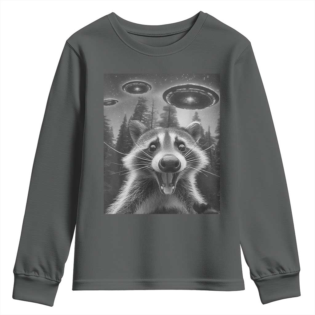 Racoon Meme Youth Sweatshirt Selfie With Alien UFO - Wonder Print Shop