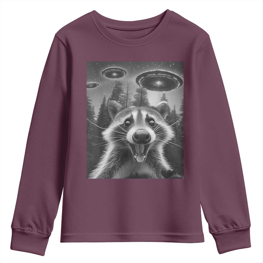 Racoon Meme Youth Sweatshirt Selfie With Alien UFO - Wonder Print Shop