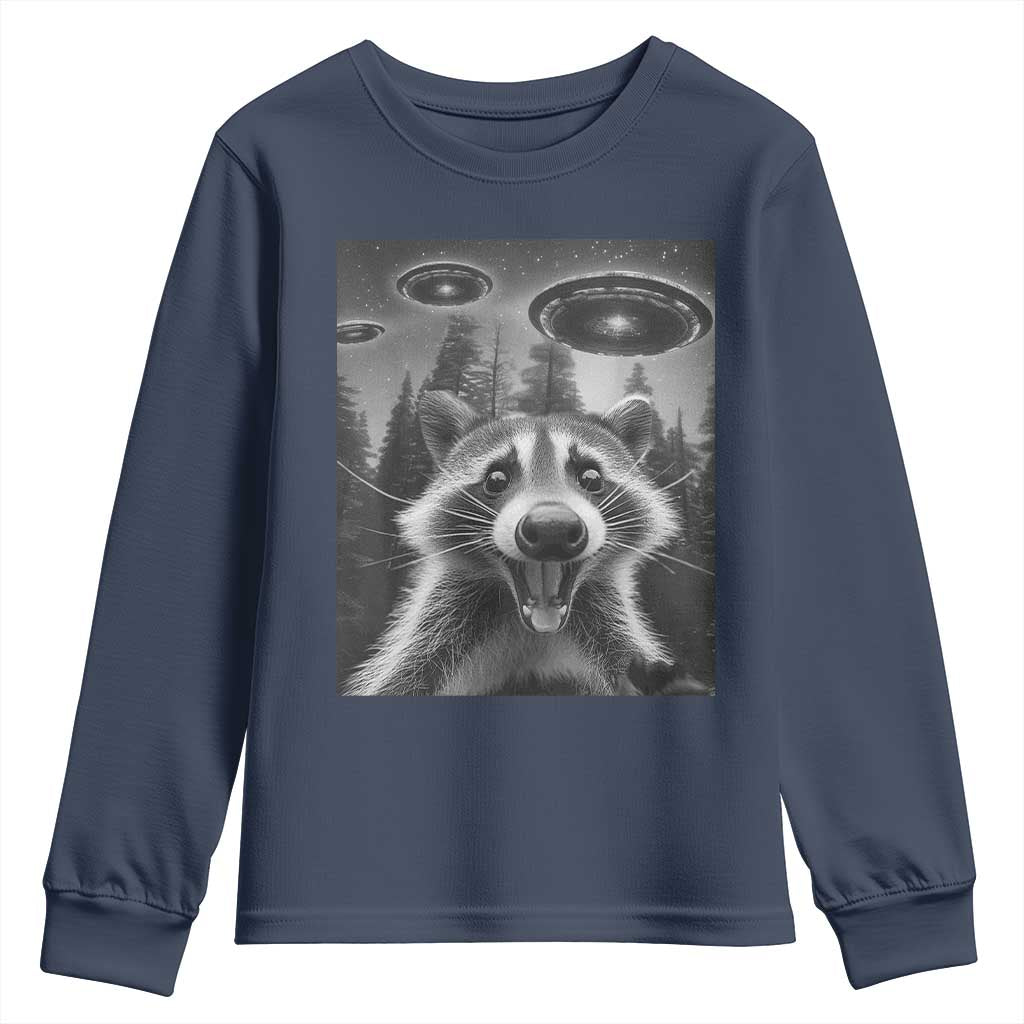 Racoon Meme Youth Sweatshirt Selfie With Alien UFO - Wonder Print Shop