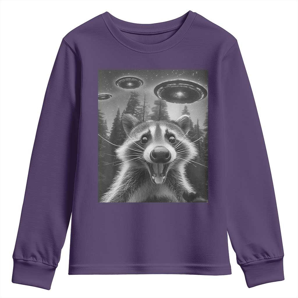 Racoon Meme Youth Sweatshirt Selfie With Alien UFO - Wonder Print Shop