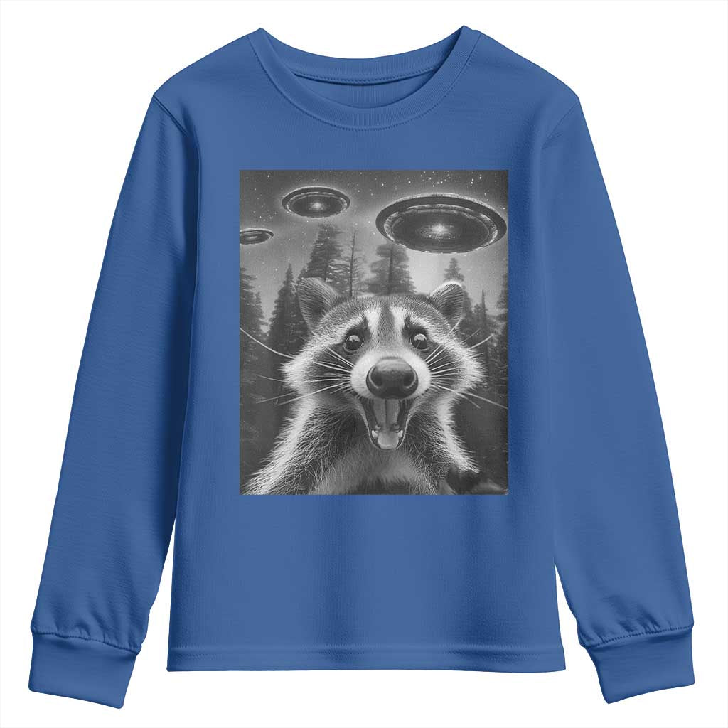 Racoon Meme Youth Sweatshirt Selfie With Alien UFO - Wonder Print Shop