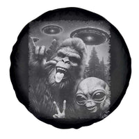 Bigfoot Selfie With Alien Spare Tire Cover UFO Funny Sasquatch Rock On Hand Sign - Wonder Print Shop