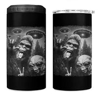 Bigfoot Selfie With Alien 4 in 1 Can Cooler Tumbler UFO Funny Sasquatch Rock On Hand Sign - Wonder Print Shop