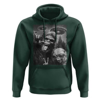 Bigfoot Selfie With Alien Hoodie UFO Funny Sasquatch Rock On Hand Sign - Wonder Print Shop