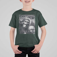 Bigfoot Selfie With Alien T Shirt For Kid UFO Funny Sasquatch Rock On Hand Sign - Wonder Print Shop