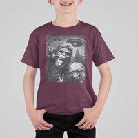 Bigfoot Selfie With Alien T Shirt For Kid UFO Funny Sasquatch Rock On Hand Sign - Wonder Print Shop