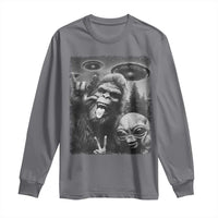 Bigfoot Selfie With Alien Long Sleeve Shirt UFO Funny Sasquatch Rock On Hand Sign - Wonder Print Shop