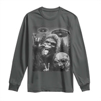 Bigfoot Selfie With Alien Long Sleeve Shirt UFO Funny Sasquatch Rock On Hand Sign - Wonder Print Shop