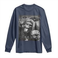 Bigfoot Selfie With Alien Long Sleeve Shirt UFO Funny Sasquatch Rock On Hand Sign - Wonder Print Shop