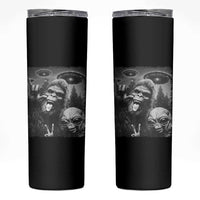 Bigfoot Selfie With Alien Skinny Tumbler UFO Funny Sasquatch Rock On Hand Sign - Wonder Print Shop