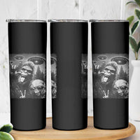 Bigfoot Selfie With Alien Skinny Tumbler UFO Funny Sasquatch Rock On Hand Sign - Wonder Print Shop