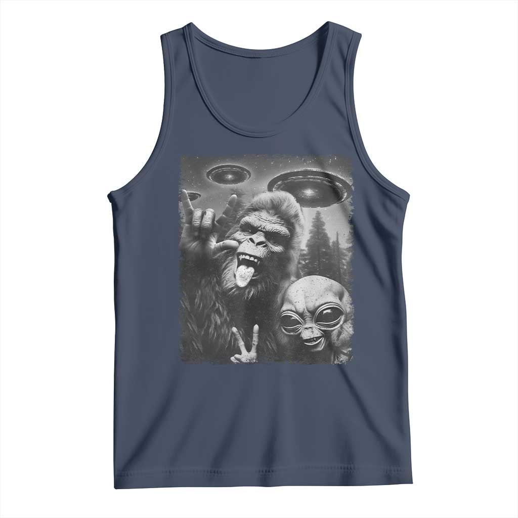 Bigfoot Selfie With Alien Tank Top UFO Funny Sasquatch Rock On Hand Sign - Wonder Print Shop