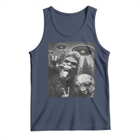 Bigfoot Selfie With Alien Tank Top UFO Funny Sasquatch Rock On Hand Sign - Wonder Print Shop