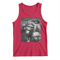 Bigfoot Selfie With Alien Tank Top UFO Funny Sasquatch Rock On Hand Sign - Wonder Print Shop