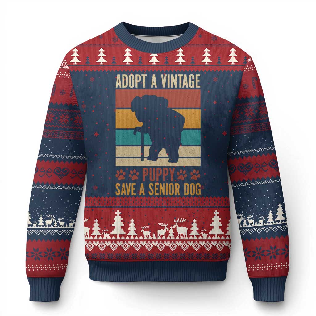 Vintage Adopt a Senior Dog Ugly Christmas Sweater Rescue Animal Adoption Old Dog Shelter Pet - Wonder Print Shop