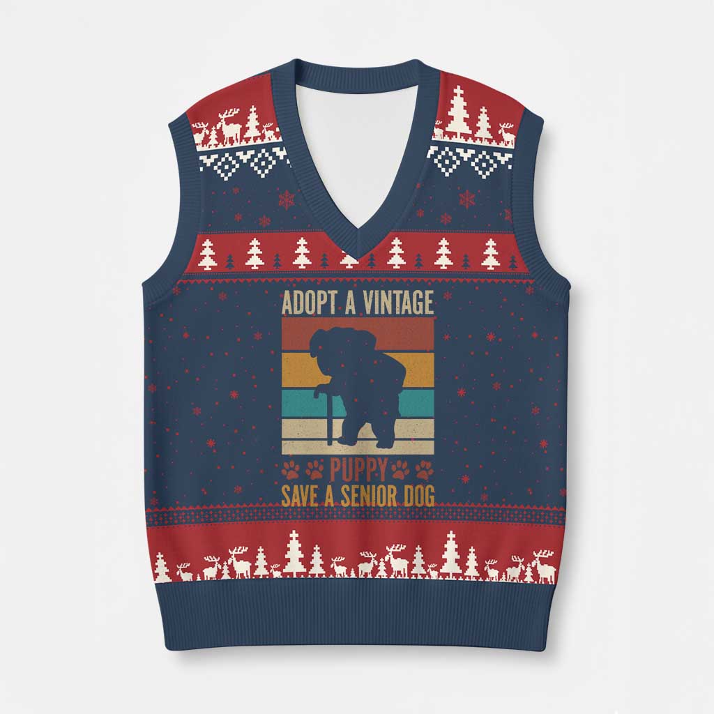 Vintage Adopt a Senior Dog V-Neck Knit Sweater Vest Rescue Animal Adoption Old Dog Shelter Pet - Wonder Print Shop