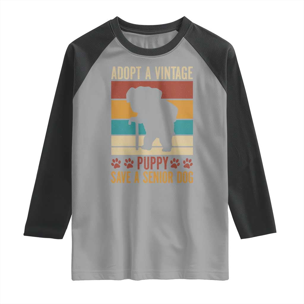 Vintage Adopt a Senior Dog Raglan Shirt Rescue Animal Adoption Old Dog Shelter Pet - Wonder Print Shop
