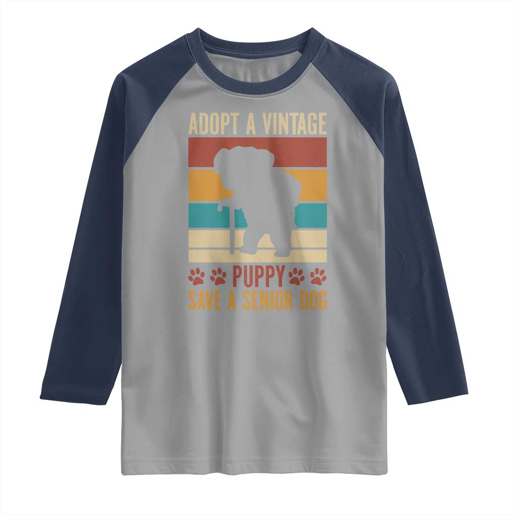 Vintage Adopt a Senior Dog Raglan Shirt Rescue Animal Adoption Old Dog Shelter Pet - Wonder Print Shop
