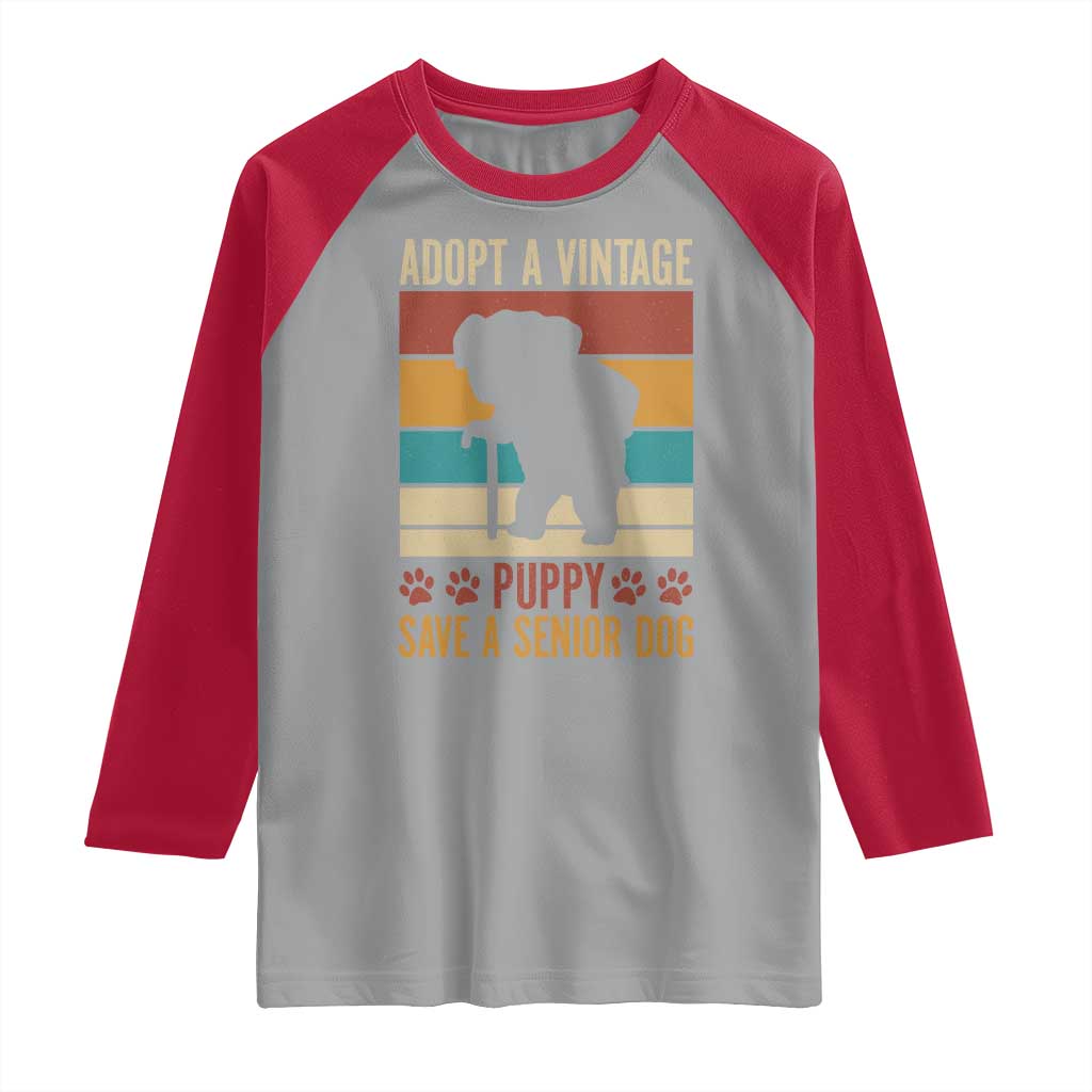 Vintage Adopt a Senior Dog Raglan Shirt Rescue Animal Adoption Old Dog Shelter Pet - Wonder Print Shop