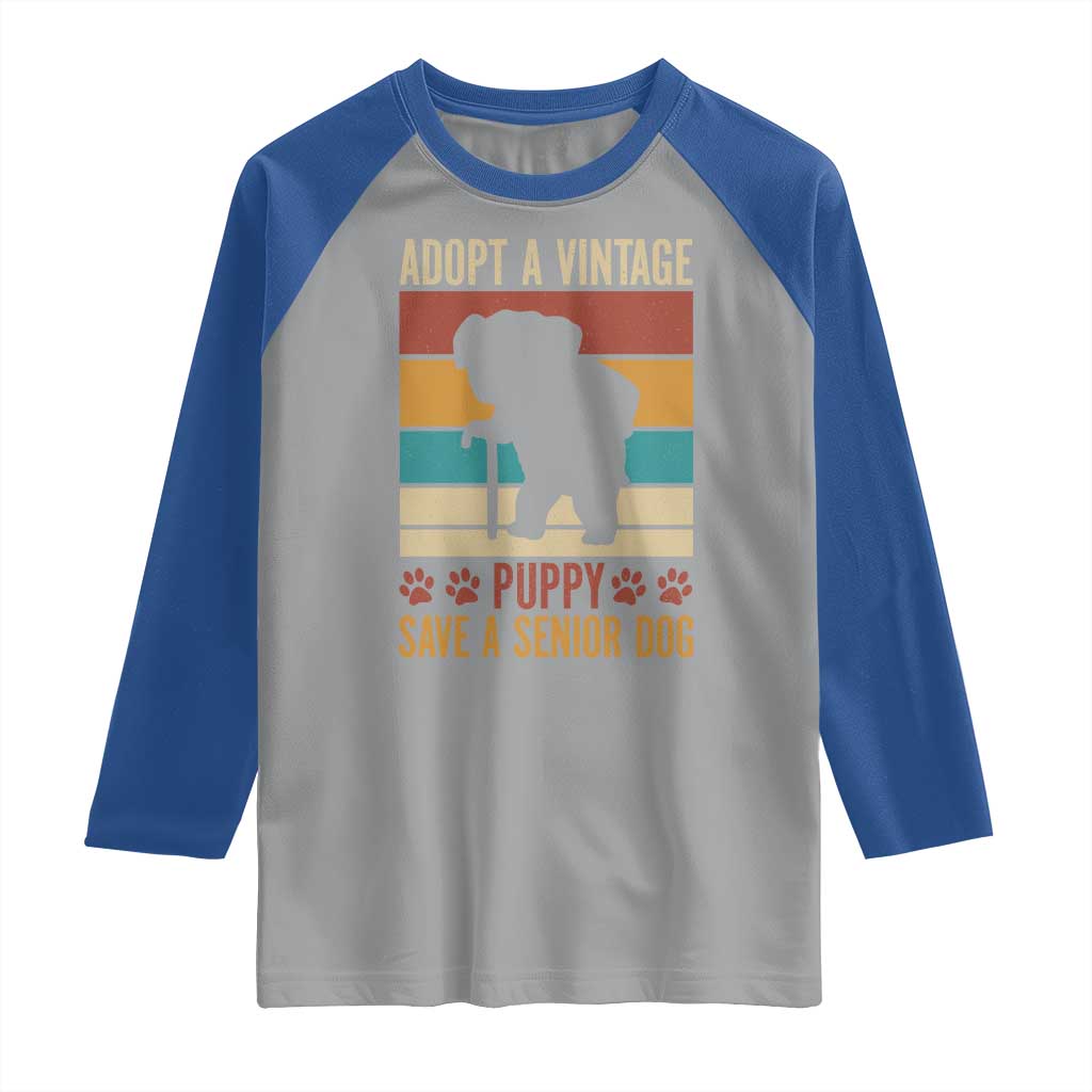 Vintage Adopt a Senior Dog Raglan Shirt Rescue Animal Adoption Old Dog Shelter Pet - Wonder Print Shop