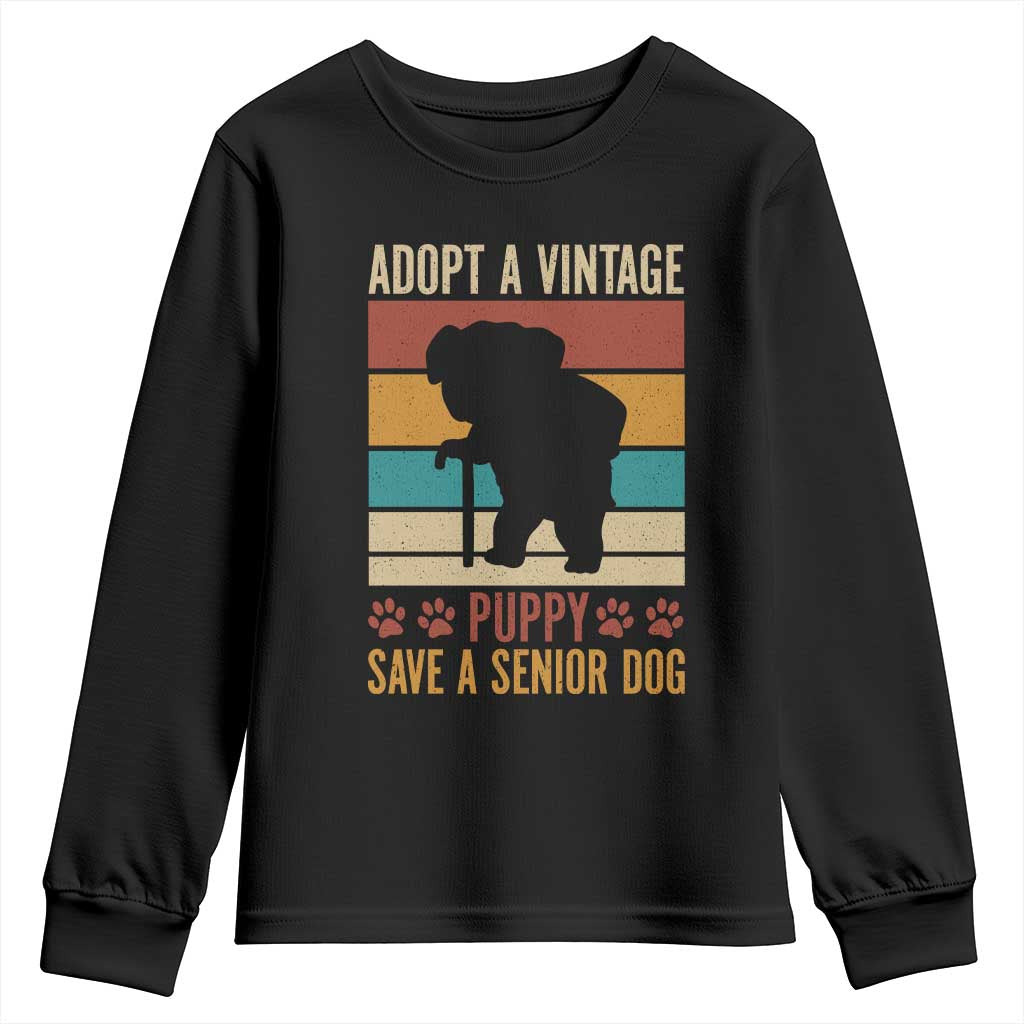 Vintage Adopt a Senior Dog Youth Sweatshirt Rescue Animal Adoption Old Dog Shelter Pet - Wonder Print Shop