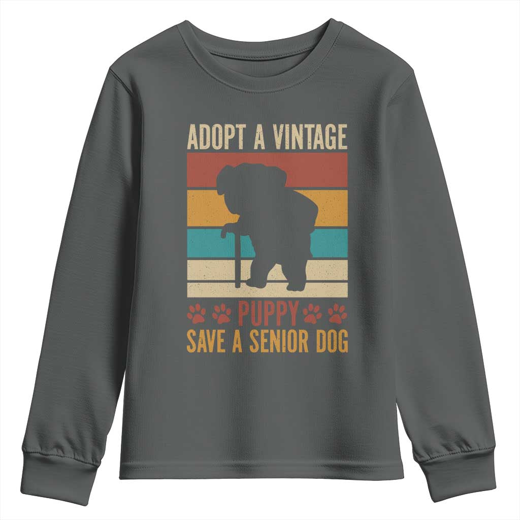 Vintage Adopt a Senior Dog Youth Sweatshirt Rescue Animal Adoption Old Dog Shelter Pet - Wonder Print Shop