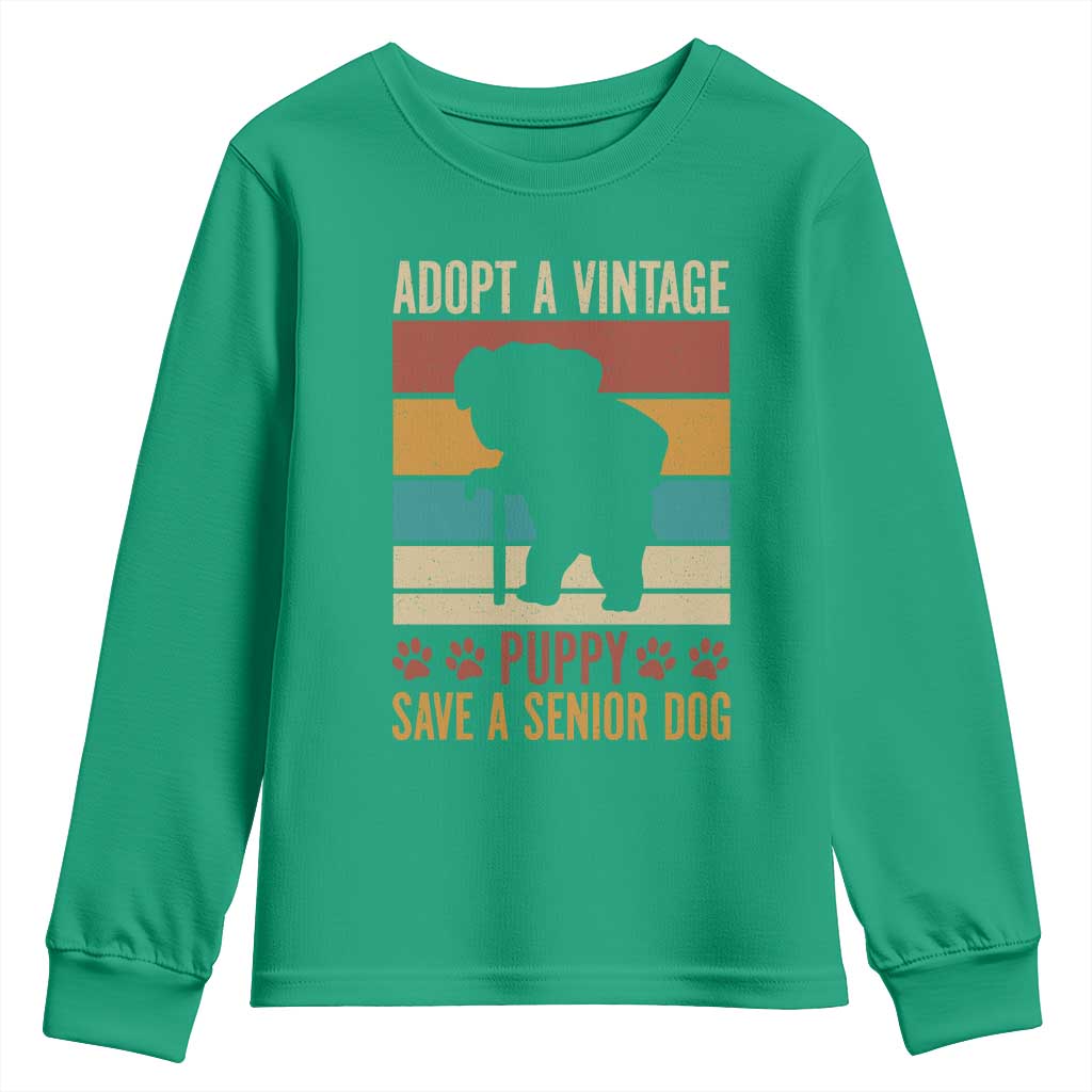 Vintage Adopt a Senior Dog Youth Sweatshirt Rescue Animal Adoption Old Dog Shelter Pet - Wonder Print Shop