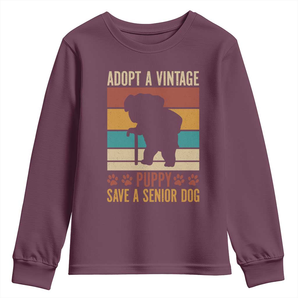Vintage Adopt a Senior Dog Youth Sweatshirt Rescue Animal Adoption Old Dog Shelter Pet - Wonder Print Shop
