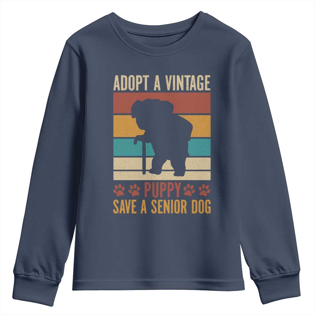 Vintage Adopt a Senior Dog Youth Sweatshirt Rescue Animal Adoption Old Dog Shelter Pet - Wonder Print Shop