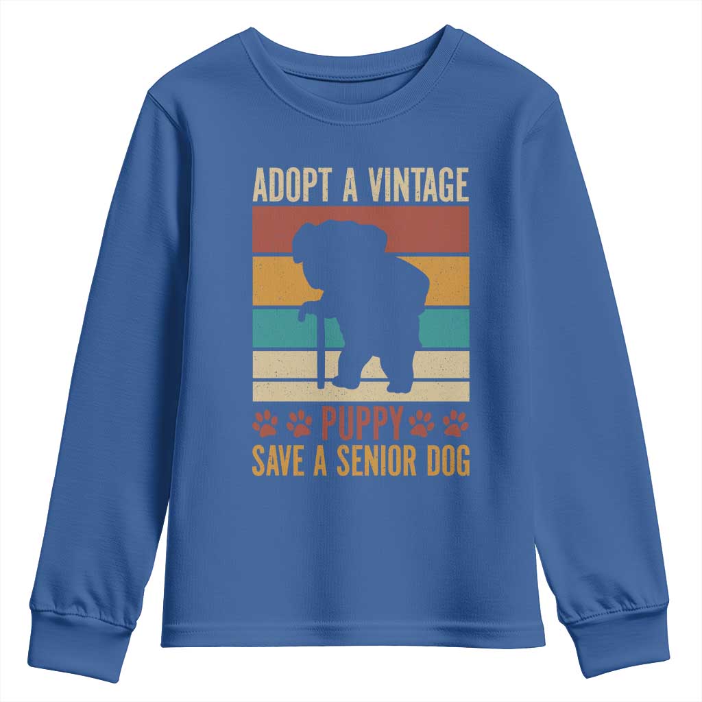 Vintage Adopt a Senior Dog Youth Sweatshirt Rescue Animal Adoption Old Dog Shelter Pet - Wonder Print Shop