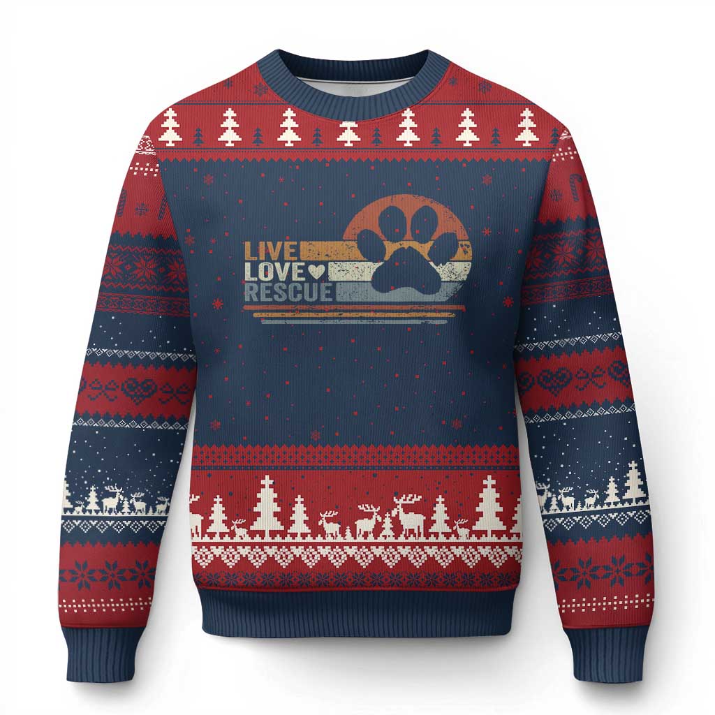 Vintage Adopt A Shelter Pet Ugly Christmas Sweater Live Love Rescue Cat Dog Adoption Animal Rescue - Wonder Print Shop