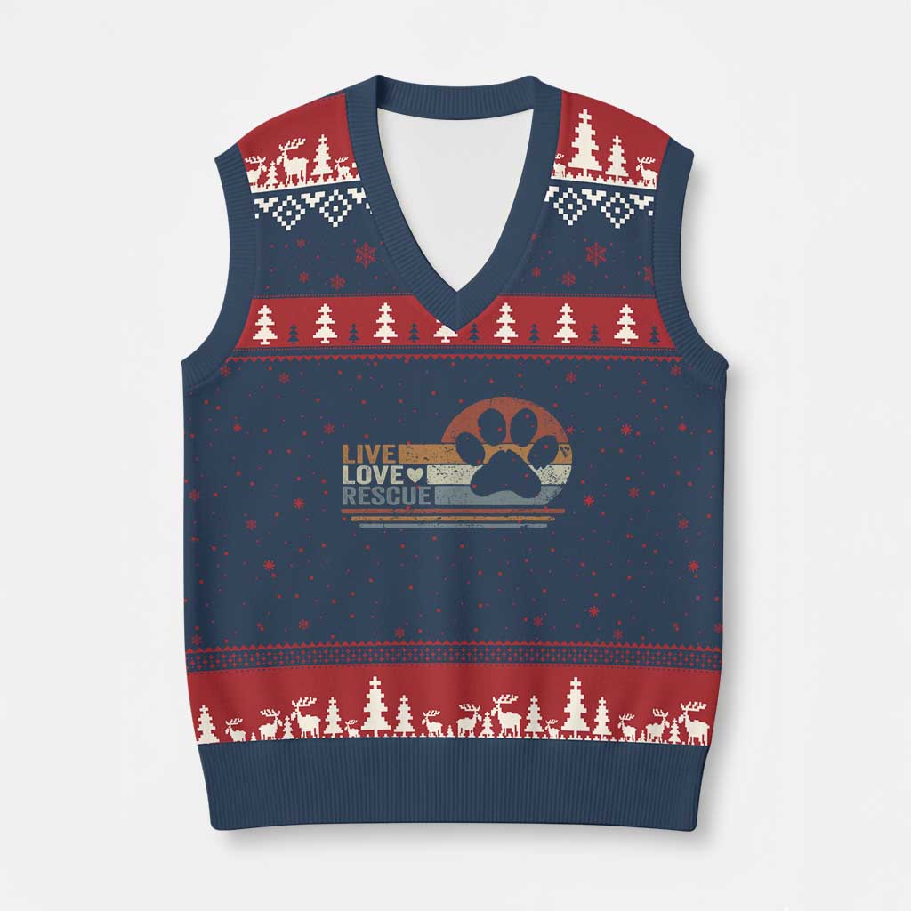 Vintage Adopt A Shelter Pet V-Neck Knit Sweater Vest Live Love Rescue Cat Dog Adoption Animal Rescue - Wonder Print Shop