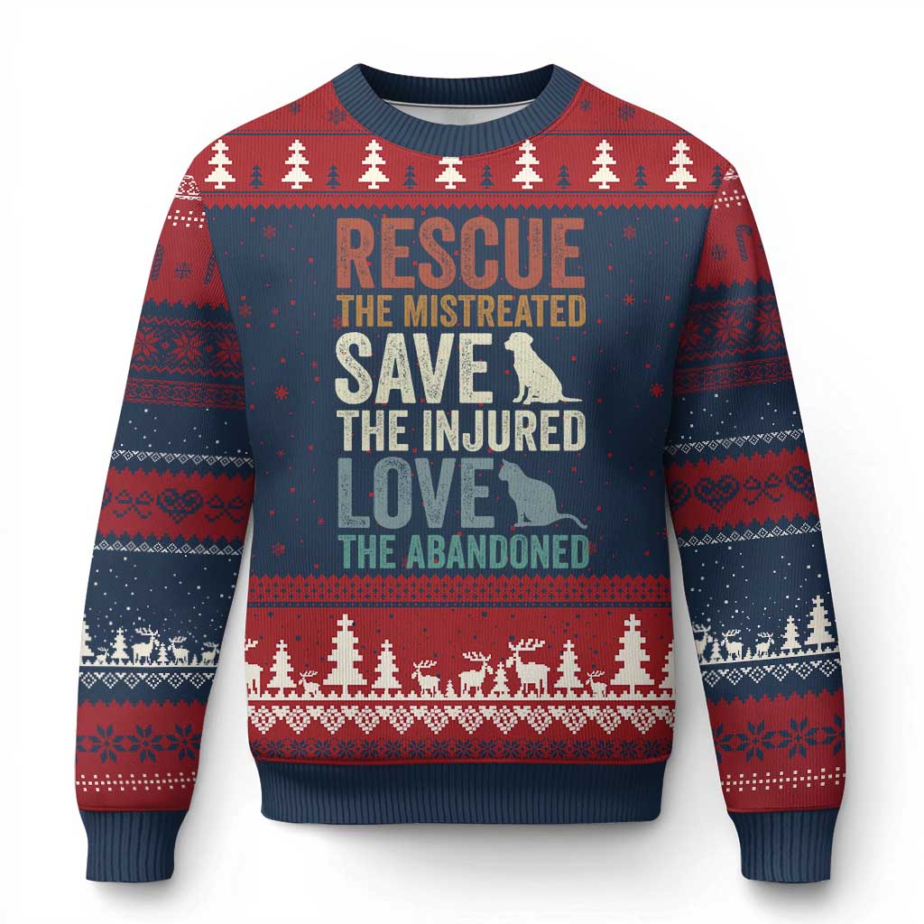 Adopt A Shelter Pet Ugly Christmas Sweater Rescue Save Love Cat Dog Adoption Animal Rescue - Wonder Print Shop