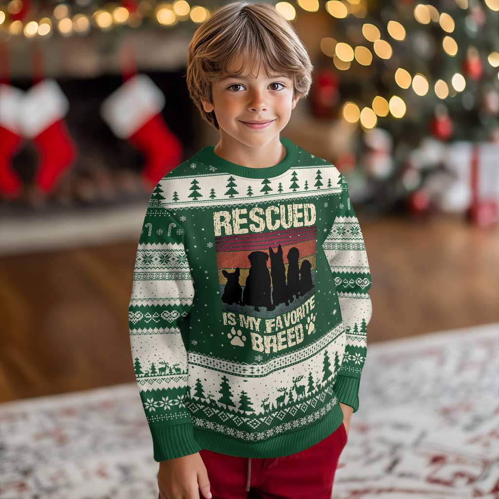 Rescued Is My Favorite Breed Ugly Christmas Sweater Adopt A Shelter Pet Cat Dog Adoption Animal Rescue - Wonder Print Shop