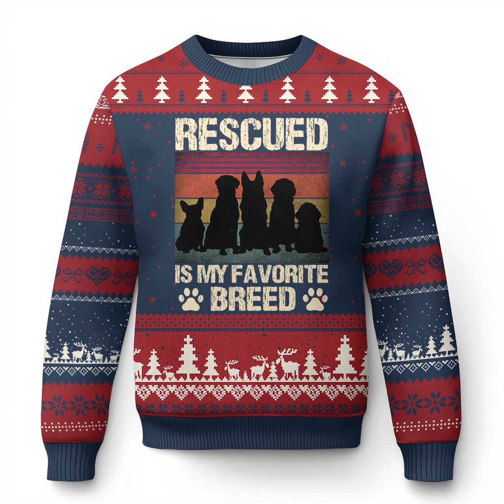 Rescued Is My Favorite Breed Ugly Christmas Sweater Adopt A Shelter Pet Cat Dog Adoption Animal Rescue - Wonder Print Shop
