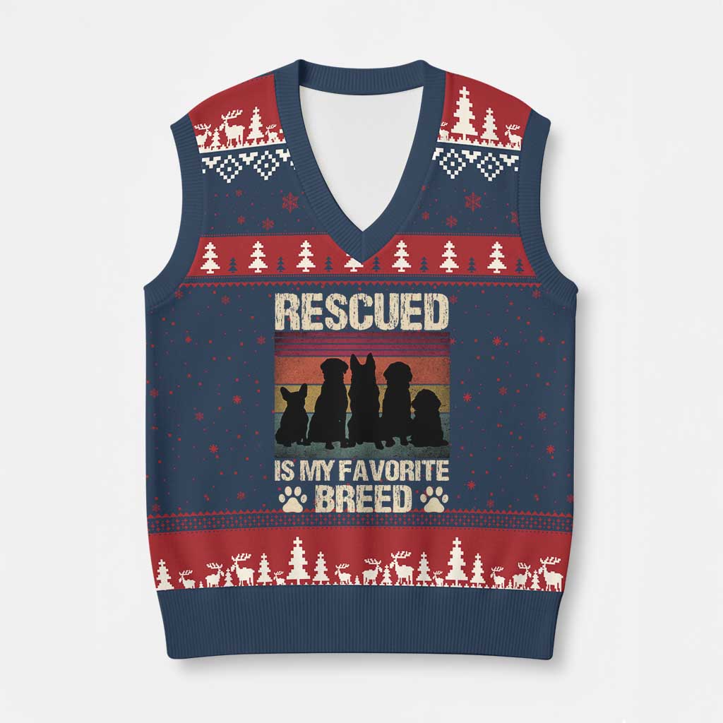 Rescued Is My Favorite Breed V-Neck Knit Sweater Vest Adopt A Shelter Pet Cat Dog Adoption Animal Rescue - Wonder Print Shop
