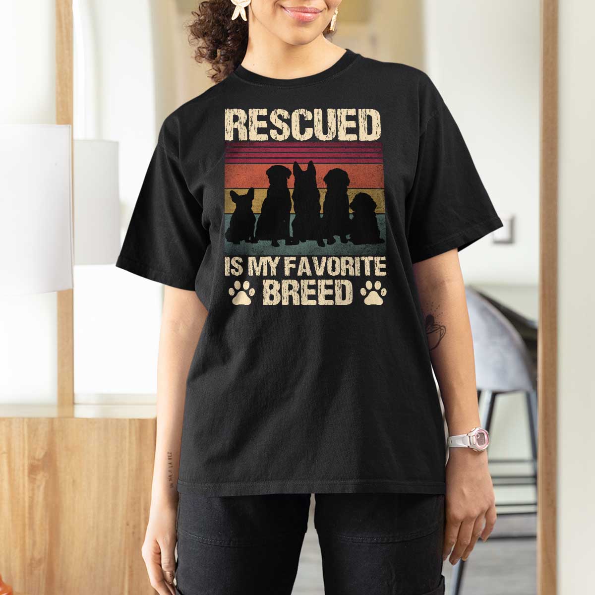 Rescued Is My Favorite Breed T Shirt For Women Adopt A Shelter Pet Cat Dog Adoption Animal Rescue - Wonder Print Shop