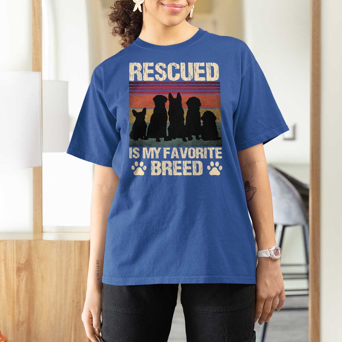 Rescued Is My Favorite Breed T Shirt For Women Adopt A Shelter Pet Cat Dog Adoption Animal Rescue - Wonder Print Shop