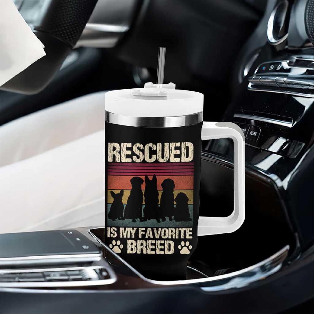 Rescued Is My Favorite Breed Tumbler With Handle Adopt A Shelter Pet Cat Dog Adoption Animal Rescue - Wonder Print Shop