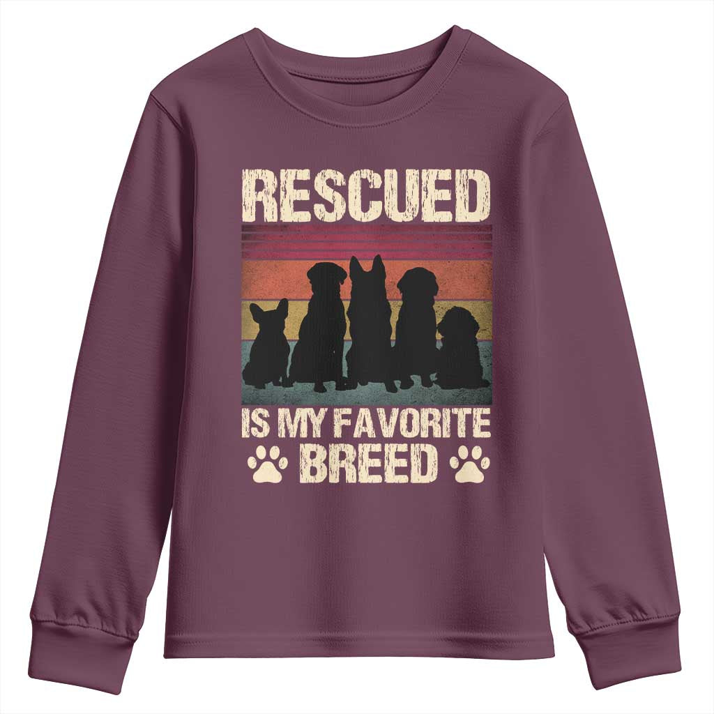 Rescued Is My Favorite Breed Youth Sweatshirt Adopt A Shelter Pet Cat Dog Adoption Animal Rescue - Wonder Print Shop