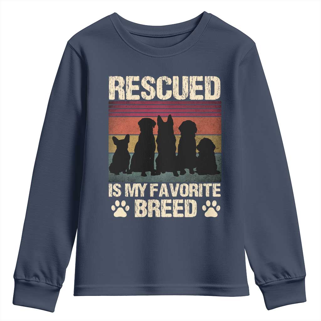 Rescued Is My Favorite Breed Youth Sweatshirt Adopt A Shelter Pet Cat Dog Adoption Animal Rescue - Wonder Print Shop