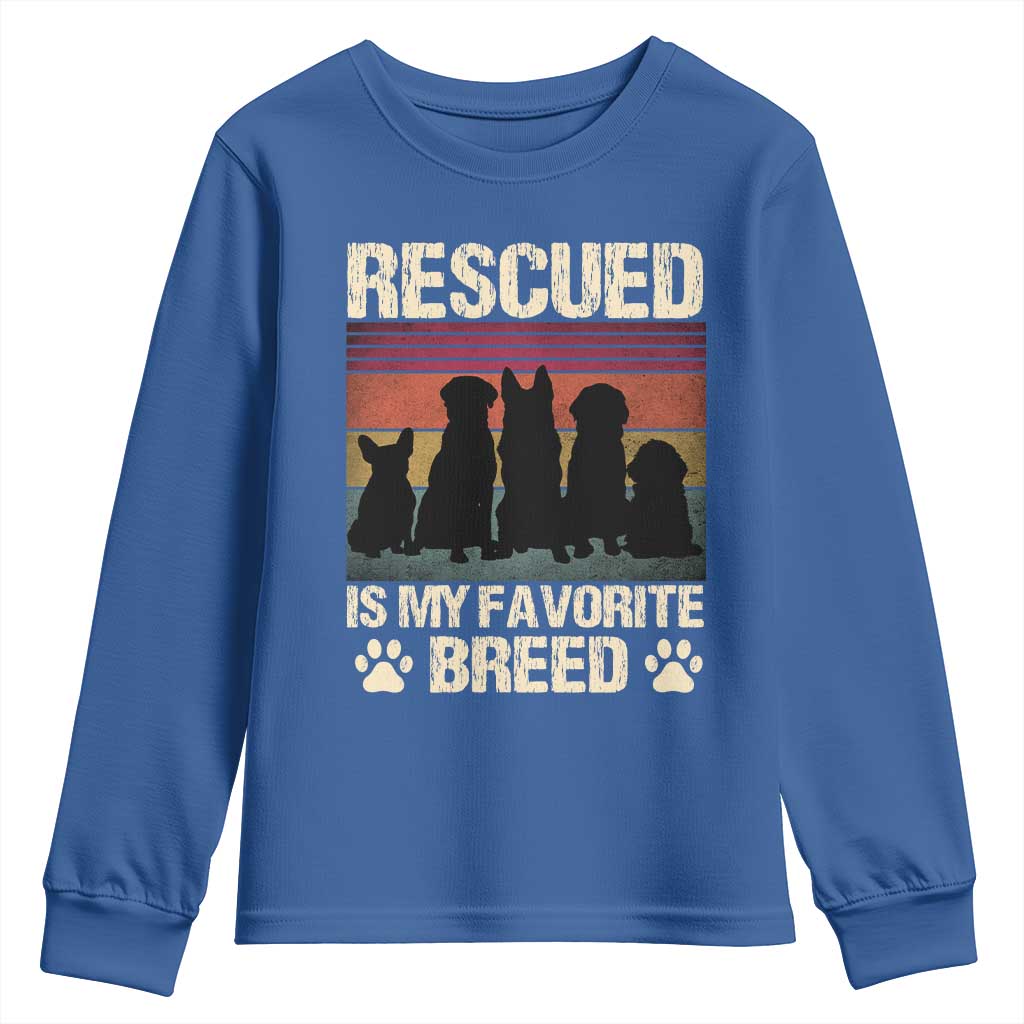 Rescued Is My Favorite Breed Youth Sweatshirt Adopt A Shelter Pet Cat Dog Adoption Animal Rescue - Wonder Print Shop