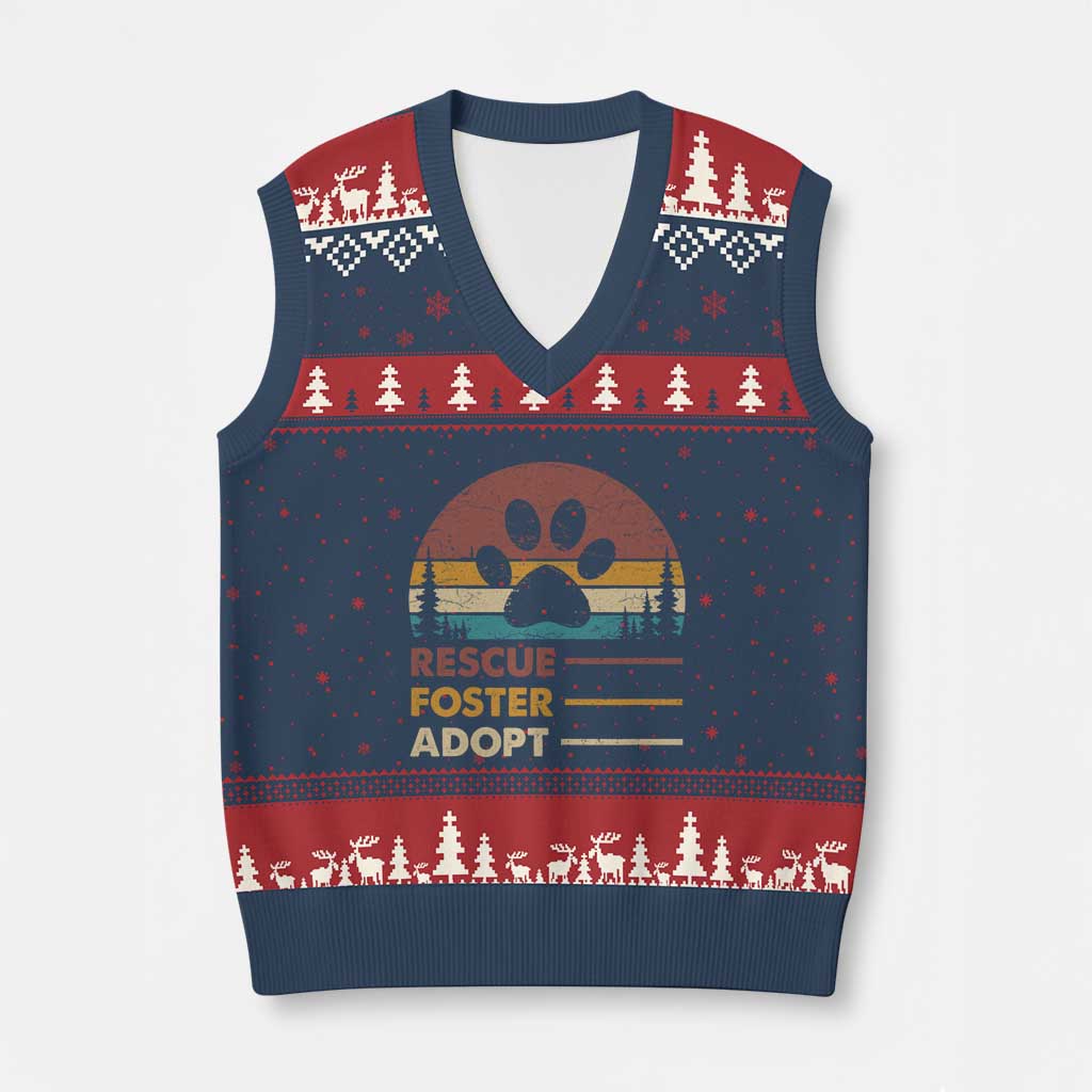 Rescue Dog V-Neck Knit Sweater Vest Retro Adopt Rescue Foster Animal Shelter Volunteer - Wonder Print Shop